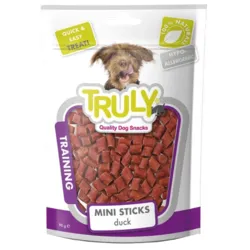 Truly Mini Sticks Duck Training hundegodbidder i 90 g pose – små, bløde træningssnacks med and, perfekte som hurtig og velsmagende belønning under træning