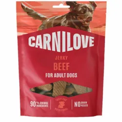 Carnilove Jerky Beef Fillet i pose med bløde oksekødsbaserede hundegodbidder