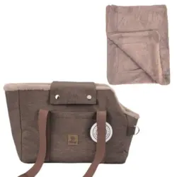 Moderne og stilfuld hundetaske med et lækket blødt hundetæppe. I flotte Khaki nuancer