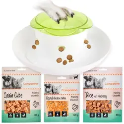 Smart foderdispenser med 3 poser lækre Companion kyllinge godbidder.