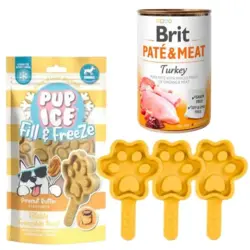 PupIce hundeis med lækkert vådfoder fra Brit som kan fyldes i og puttes i fryseren for en kølende snack