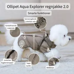 Smart funktionsoversigt hvor du kan se alle Ollipet Aqua Explorer regnjakke 2.0's smarte detaljer