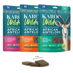 Wild Trail Bites serie med kornfrie, super premium hundegodbidder af antilopekød i varianterne timian, oregano og rosmarin. Proteinrige og fedtfattige snacks baseret på magert kød med naturlige krydderurter – uden kunstige farve- eller smagstoffer.