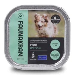 Faunakram Dog Paté 60% Turkey er grain free vådfoder med kalkun – et komplet og balanceret måltid med god smag til din hund