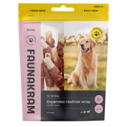 Faunakram expanded rawhide wrap 300g i pose med råhudspinde og andewrap