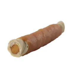 Faunakram filled white rawhide roll med chicken paste vist tæt på uden emballage