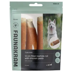 Faunakram filled rawhide roll med kylling 12 cm 170g i pose
