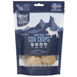 Treat Eaters Iceland Large Bites Cod Chips – sprøde hundegodbidder med torsk, lavet som lækre fiskesnacks til hunde.