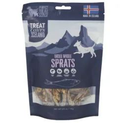 Treat Eaters Iceland Dried Whole Sprats – tørrede hele brislinger til hunde, lavet som naturlige fiskegodbidder fra Island.