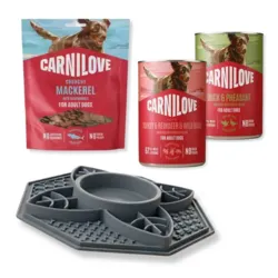 Pakketilbud til hund med Ollipet slikkemåtte og Carnilove produkter