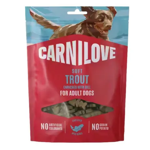 Carnilove Soft Snack Trout enriched with Dill hundegodbidder i pose