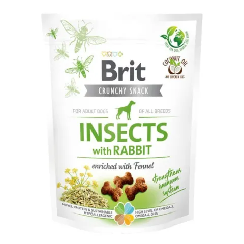 Brit Crunchy Snack Insects with Rabbit er sprøde hundegodbidder med insektprotein, kanin og fennikel