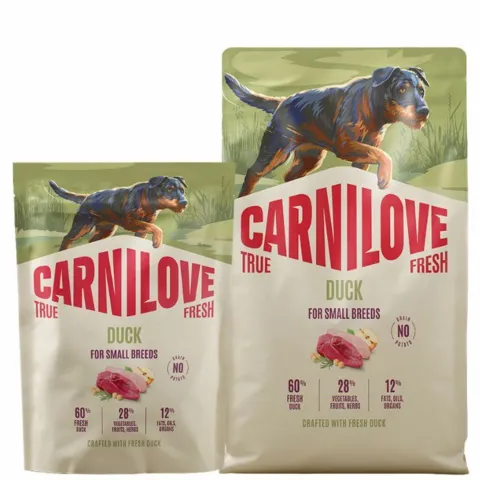 Carnilove True Fresh Duck hundefoder til små hunderacer i 1,5 kg og 4 kg pose