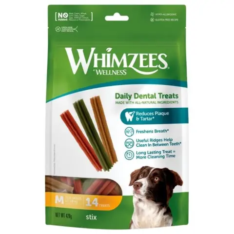 Vegetabilske tyggeben til hunde. Smagsfulde og et godt alternativ til det klassiske tyggeben. Str M