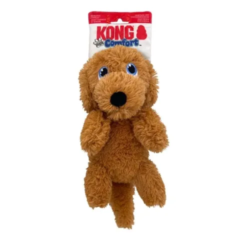 KONG Comfort Pups Goldie – Det blødeste plyslegetøj til hunde med knitrende ører og pivelyd