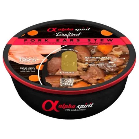 Giv din hund en smagsoplevelse med Alpha Spirit Pork Ears Stew – fuldfoder med tekstur og naturlig tyggeglæde