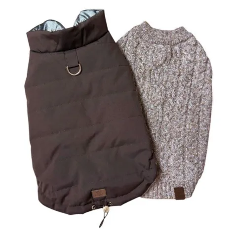 Varmt og vejrbestandigt sæt med sweater og jakke til den stilfulde hund