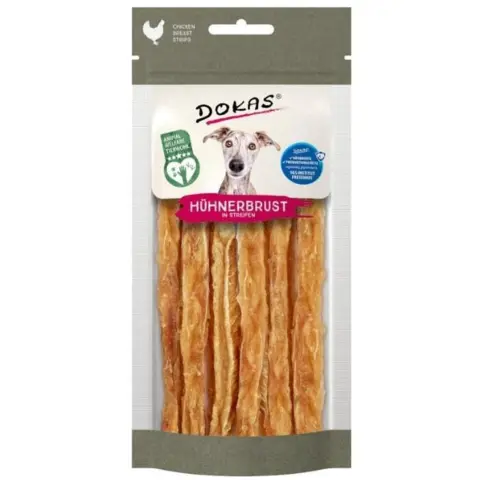 Dokas Kyllingebryststrimler 50g -Naturlige premium godbidder lavet af lækker og fedtfattig kyllingefilet