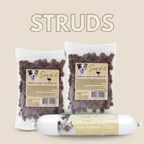 Foderpølse og Softies Godbidder med Struds