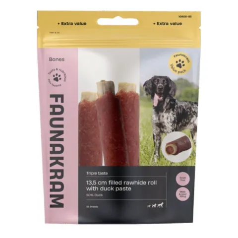 Faunakram Filled Rawhide Roll w. Duck Paste 300g | 4 stk