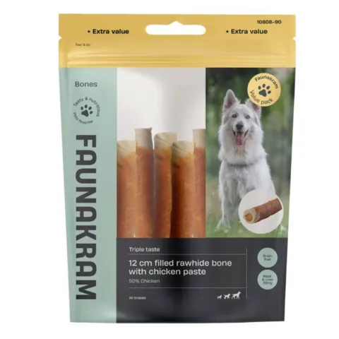 Faunakram Filled white Rawhide Roll w. Chicken Paste | 300g