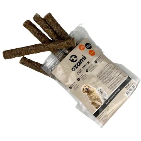 Sprøde torskesticks til hund fra Ozami med naturlig struktur