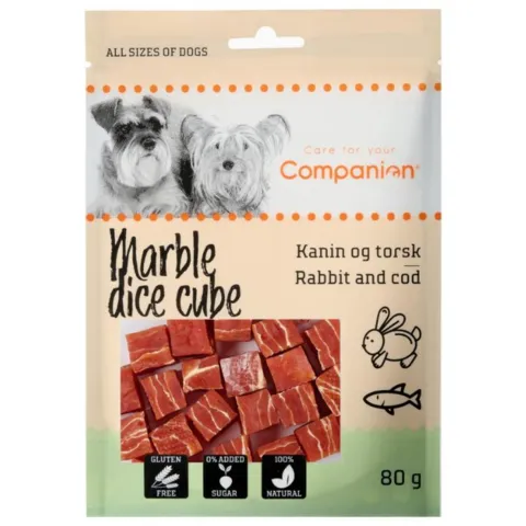 Companion Marble Dice Cube Rabbit & Cod 80g hundegodbidder med kanin og torsk