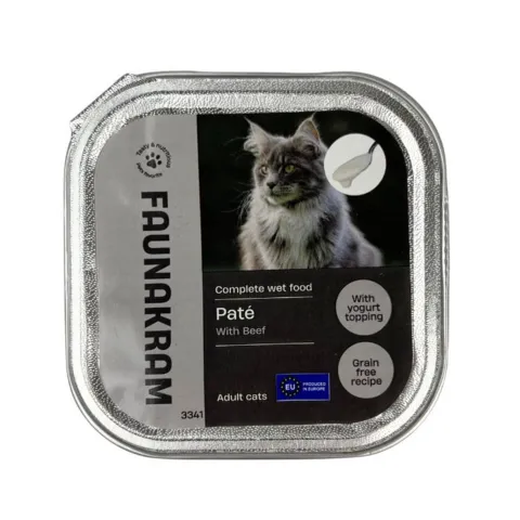 Faunakram vådfoder til kat med beef yogurt topping EU kvalitet 100g