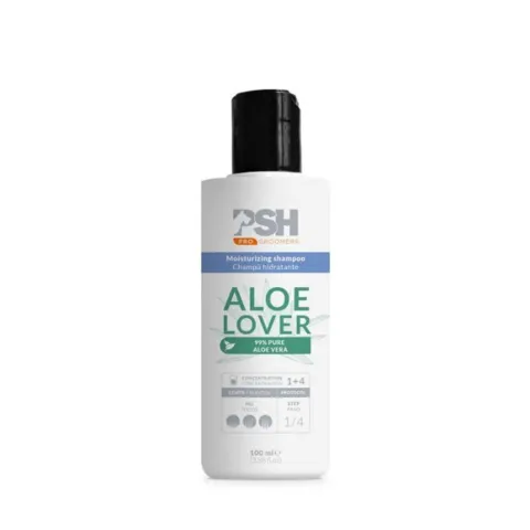 PSH Aloe Lover Shampoo 100 ml med aloe vera. En professionel hundeshampoo til skånsom rengøring af pelsen, velegnet til alle pelstyper.