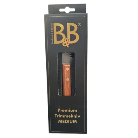 B&B Premium Trimmekniv Medium til håndtrimning af ruhårede hunde.