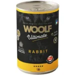 Woolf Ultimate Rabbit with Tomatoes 400g er kornfrit vådfoder med frisk kanin. Produceret i EU og tilberedt ved slow-cooking for at fremhæve den naturlige smag